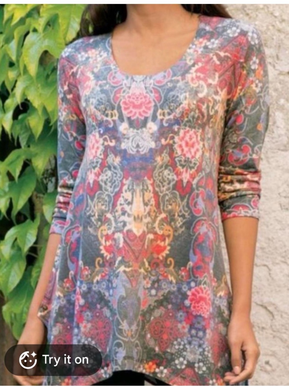 Soft Surroundings Floral Long Sleeve Asymmetrical Hem Tunic Top Size PL